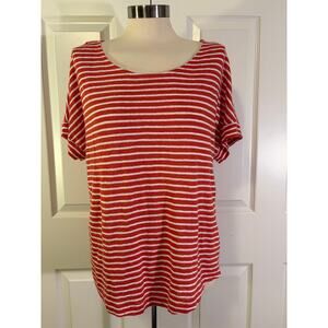 Christian Siriano Linen Red White Striped Short Sleeve Top Womens Medium